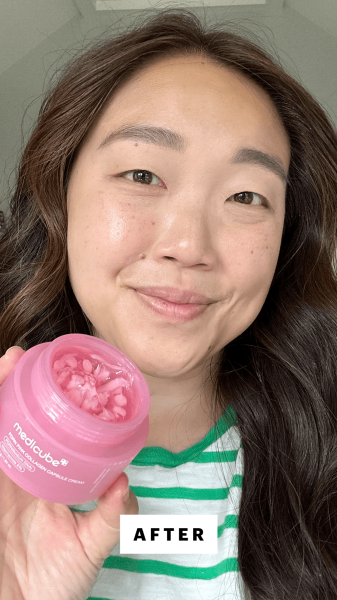 Lee after applying the Medicube PDRN Pink Collagen Capsule Cream